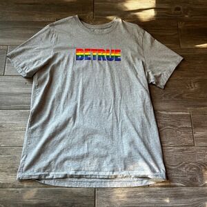Nike Be True Men's‎ XL Gray T Shirt Rainbow Logo Pride Cotton Tee LGBTQ
